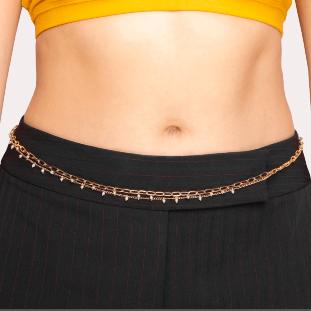 petit moments pearl Vetta body Chain in Metallic Gold.